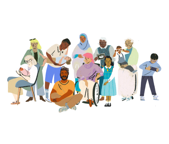 Illustration of diverse caregivers, parents and children